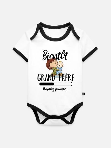 bald große Bruderumarmung - Baby Bio-Kurzarm-Kontrastbody - Weiß/Schwarz