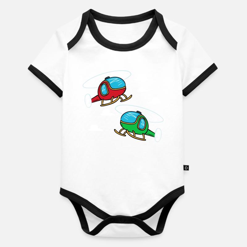 deux petits hélicoptères | pilote - Body Bébé bio contrasté manches courtes - blanc/noir 