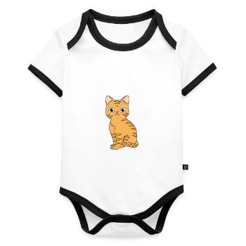 Tabby Cat - Organic Baby Contrasting Bodysuit - white/black  - Front