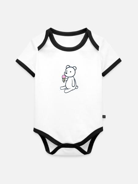 niedliches Eis Eisbär - Baby Bio-Kurzarm-Kontrastbody - Weiß/Schwarz