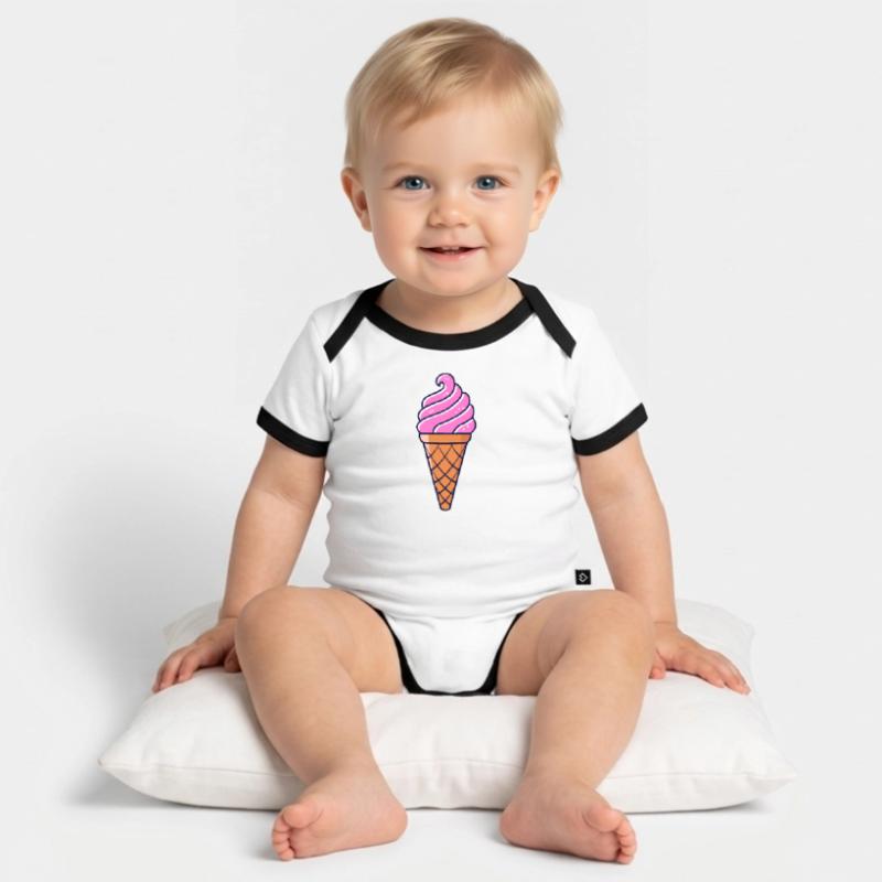 SOFTEIS EISCREME EISBECHER WAFFELEIS GESCHENKIDEE Baby Bio-Kurzarm-Kontrastbody