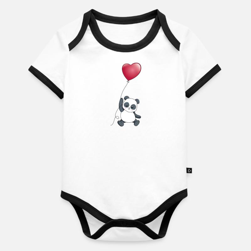 Panda Herz - Baby Bio-Kurzarm-Kontrastbody - Weiß/Schwarz 