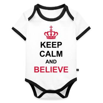 crown keep calm and believe poster royal king kr - Organic Baby Contrasting Bodysuit - white/black  - Front