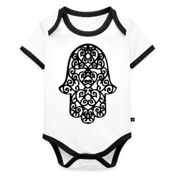 Hamsa Hand of Miriam fatima - Organic Baby Contrasting Bodysuit - white/black  - Front