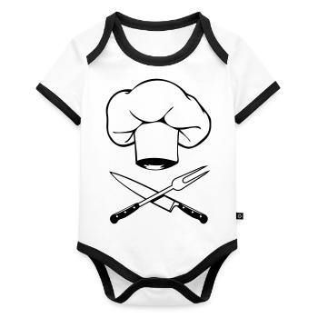 cuisinier design couteau fourchette de chapeau de - Body Bébé bio contrasté manches courtes - blanc/noir  - Devant