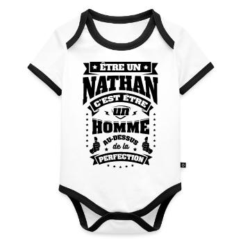NOM - PRÉNOM - NATHAN - Body Bébé bio contrasté manches courtes - blanc/noir  - Devant