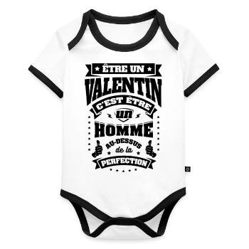 NOM - PRÉNOM - VALENTIN - Body Bébé bio contrasté manches courtes - blanc/noir  - Devant