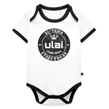 GI-TOWN Streetwear - Ulai - vintage retro - Baby Bio-Kurzarm-Kontrastbody - Weiß/Schwarz  - Vorne