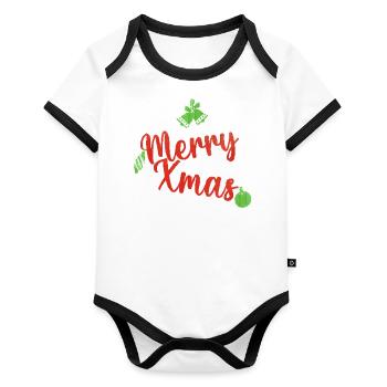 Merry Xmas vert et rouge pull de noel - Body Bébé bio contrasté manches courtes - blanc/noir  - Devant