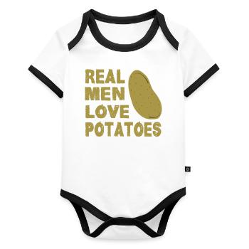 Français frites pommes de terre patate douce - Body Bébé bio contrasté manches courtes - blanc/noir  - Devant