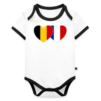 Belgique France Flag Coeur - Body Bébé bio contrasté manches courtes - blanc/noir  - Devant