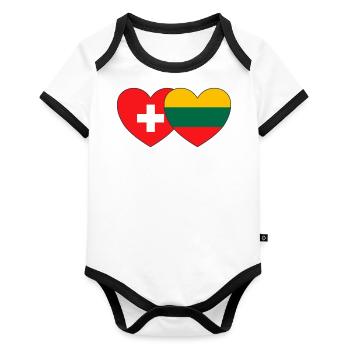 Switzerland Lithuania Flag Heart - Organic Baby Contrasting Bodysuit - white/black  - Front