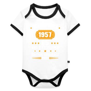 Cadeau D'anniversaire Rétro 65 Ans Novembre 1957 - Body Bébé bio contrasté manches courtes - blanc/noir  - Devant