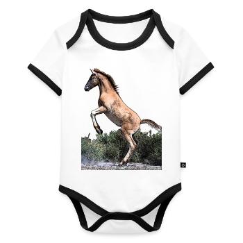 Jeune cheval - Body Bébé bio contrasté manches courtes - blanc/noir  - Devant