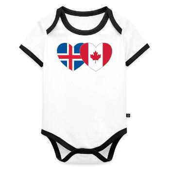 Iceland Canada Flag Heart - Organic Baby Contrasting Bodysuit - white/black  - Front