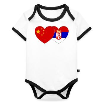 Chine Serbie Drapeau Cœur - Body Bébé bio contrasté manches courtes - blanc/noir  - Devant