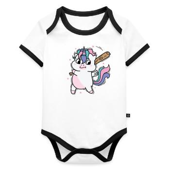 Licorne au baseball Mythical Creature Sport - Body Bébé bio contrasté manches courtes - blanc/noir  - Devant