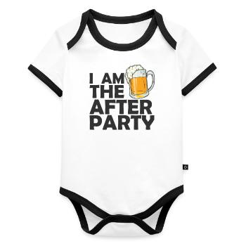 I am the after Party Feiern tanzen Musik - Baby Bio-Kurzarm-Kontrastbody - Weiß/Schwarz  - Vorne