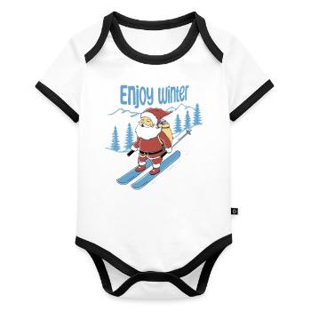 Santa Claus Enjoy Winter - Organic Baby Contrasting Bodysuit - white/black  - Front