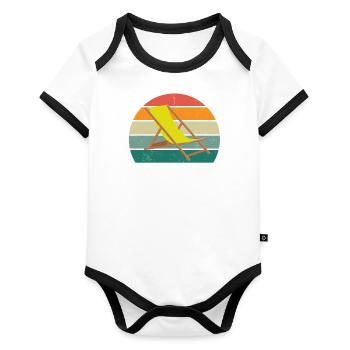 sand urlaub urlauber urlauberin ferien holiday - Baby Bio-Kurzarm-Kontrastbody - Weiß/Schwarz  - Vorne