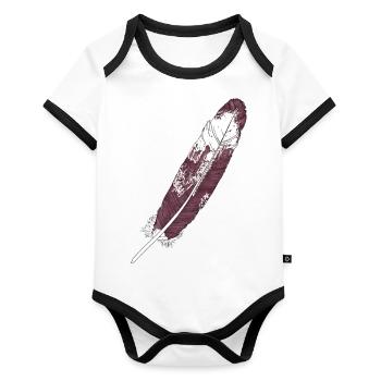 Large feather brown-white hand-drawn (white-tailed eagle) - Organic Baby Contrasting Bodysuit - white/black  - Front