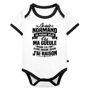 Humour cadeau Je suis Normand - Body Bébé bio contrasté manches courtes - blanc/noir  - Devant