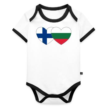 Finland Bulgaria Flag Heart - Organic Baby Contrasting Bodysuit - white/black  - Front