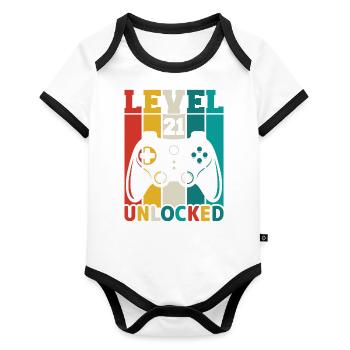 21 Jahre 21. Geburtstag Level freigeschaltet Gamin - Baby Bio-Kurzarm-Kontrastbody - Weiß/Schwarz  - Vorne