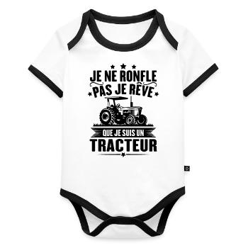Je ne ronfle pas je rêve que je suis un tracteur - Body Bébé bio contrasté manches courtes - blanc/noir  - Devant