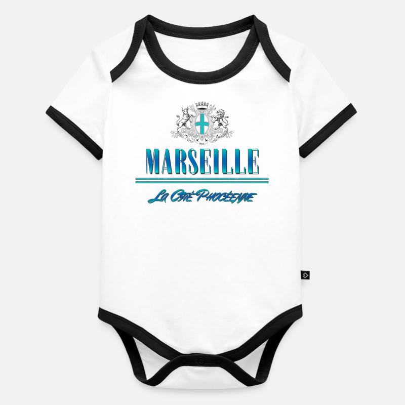 Marseille La Cité Phocéenne - Body Bébé bio contrasté manches courtes - blanc/noir