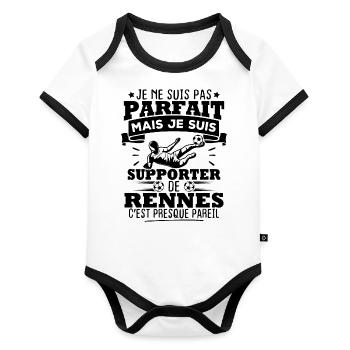 Pas parfait mais je suis supporter de Rennes - Body Bébé bio contrasté manches courtes - blanc/noir  - Devant