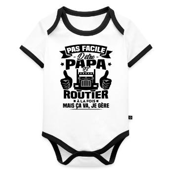 Pas facile d'être papa et routier - Body Bébé bio contrasté manches courtes - blanc/noir  - Devant