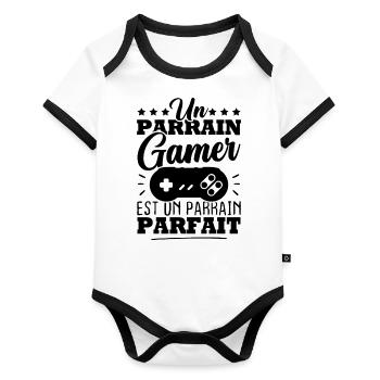 Un parrain gamer est un parrain parfait - Body Bébé bio contrasté manches courtes - blanc/noir  - Devant