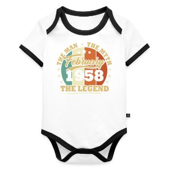 February 1958, 65 years old Birthday Man woman - Organic Baby Contrasting Bodysuit - white/black  - Front