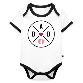 DAD Herz Baby Babyfüße Vater Liebe Vatertag Papa - Baby Bio-Kurzarm-Kontrastbody - Weiß/Schwarz  - Vorne
