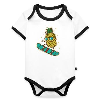 Équitation d’ananas fruits sucrés avec skateboard - Body Bébé bio contrasté manches courtes - blanc/noir  - Devant