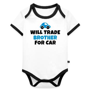 Échangera son frère contre une voiture - Body Bébé bio contrasté manches courtes - blanc/noir  - Devant