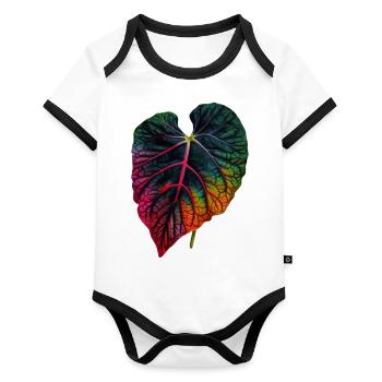 Cool colorful caladium leaf - plant motif - Organic Baby Contrasting Bodysuit - white/black  - Front