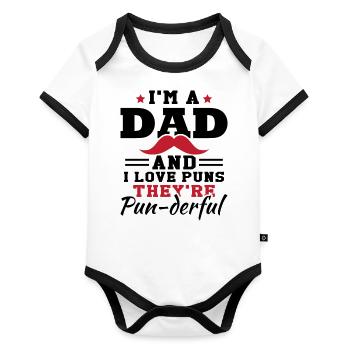 J’adore les jeux de mots | Hommes | Blague de Papa - Body Bébé bio contrasté manches courtes - blanc/noir  - Devant