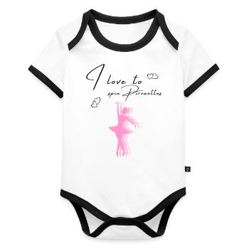 I love to spin pirouettes Ballerina dances ballet - Organic Baby Contrasting Bodysuit - white/black  - Front