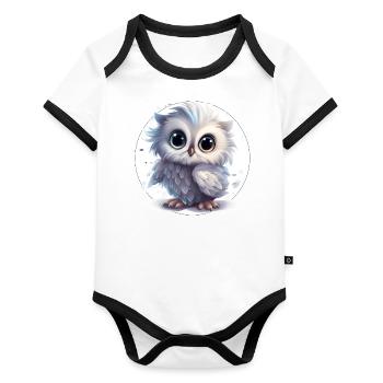 baby owl - Body Bébé bio contrasté manches courtes - blanc/noir  - Devant