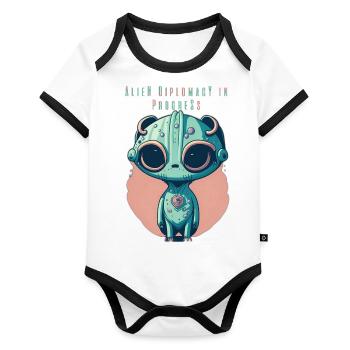 Diplomatie extraterrestre en cours - Body Bébé bio contrasté manches courtes - blanc/noir  - Devant