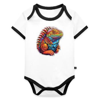Bezaubernde Leguan - Baby Bio-Kurzarm-Kontrastbody - Weiß/Schwarz  - Vorne