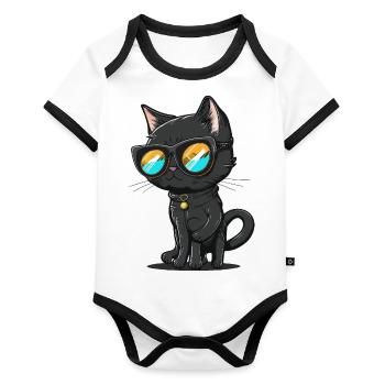 Feline Fashion - Organic Baby Contrasting Bodysuit - white/black  - Front