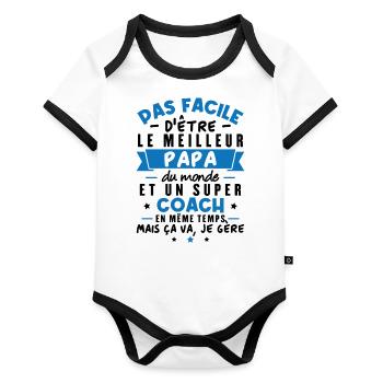 Papa et Coach - Body Bébé bio contrasté manches courtes - blanc/noir  - Devant