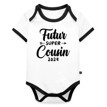 Futur super cousin 2024 - Body Bébé bio contrasté manches courtes - blanc/noir  - Devant