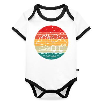 Retro Camper Bus Caravan Vintage Camper Graphic - Organic Baby Contrasting Bodysuit - white/black  - Front