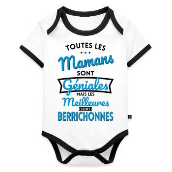 Mamans géniales les meilleures sont Berrichonnes - Body Bébé bio contrasté manches courtes - blanc/noir  - Devant