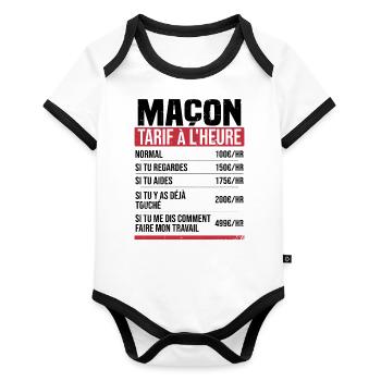 Mason Hourly Rate Humor Gift Idea - Organic Baby Contrasting Bodysuit - white/black  - Front