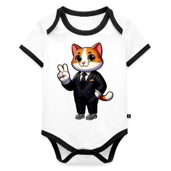 Elegant Business Cat - Organic Baby Contrasting Bodysuit - white/black  - Front